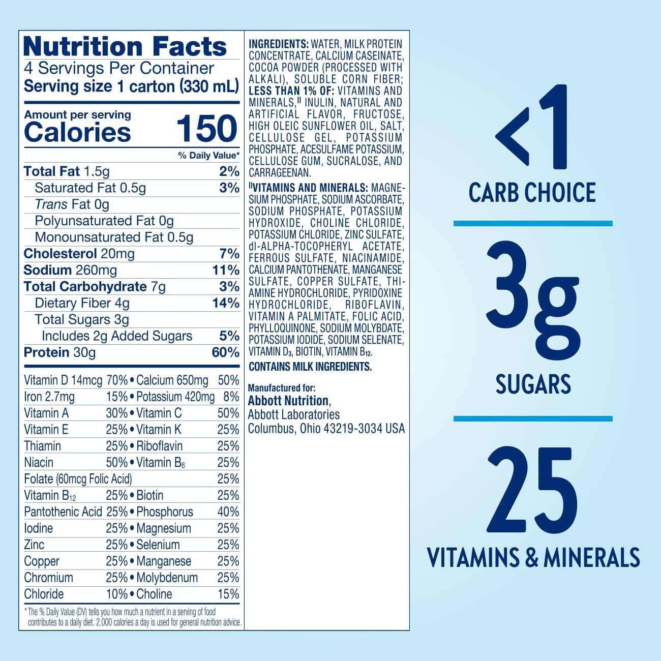 Glucerna Protein Smart Shake for Diabetics, 30g Protein, 150 Calories, Chocolate, 11-fl-oz Bottle, 4 Count