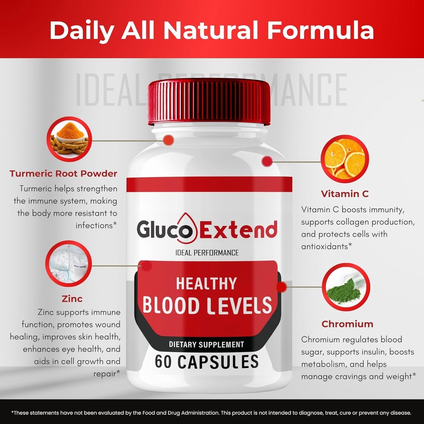 GlucoExtend Capsules - Maximum Strength Glucose Support Formula - All Natural Health Supplement - 60 Capsules