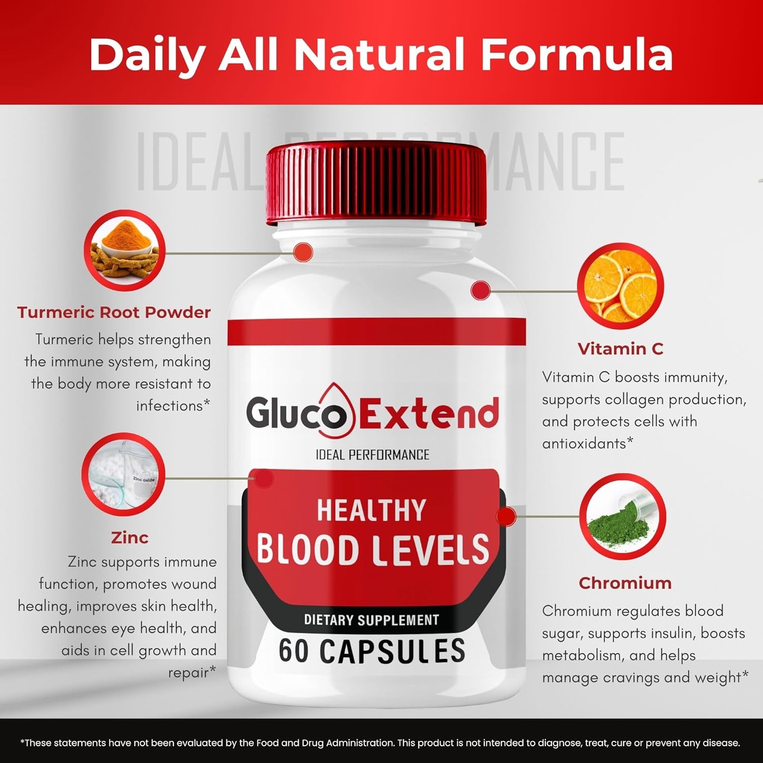 GlucoExtend Capsules - Maximum Strength Glucose Support Formula - All Natural Health Supplement - 60 Capsules