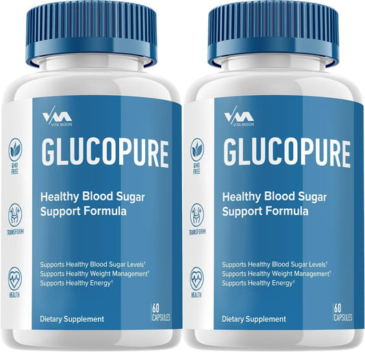 GlucoPure Maximum Strength Supplement (2 Pack) - Advanced Healthy Vitamin Support Formula, 120 Capsules - Vitamoon Gluco Pure Reviews