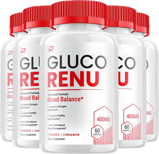 GlucoRenu Advanced Supplement Capsules - All Natural Formula for Healthy Glucose Levels, Maximum Strength (5 Pack - 300 Capsules)
