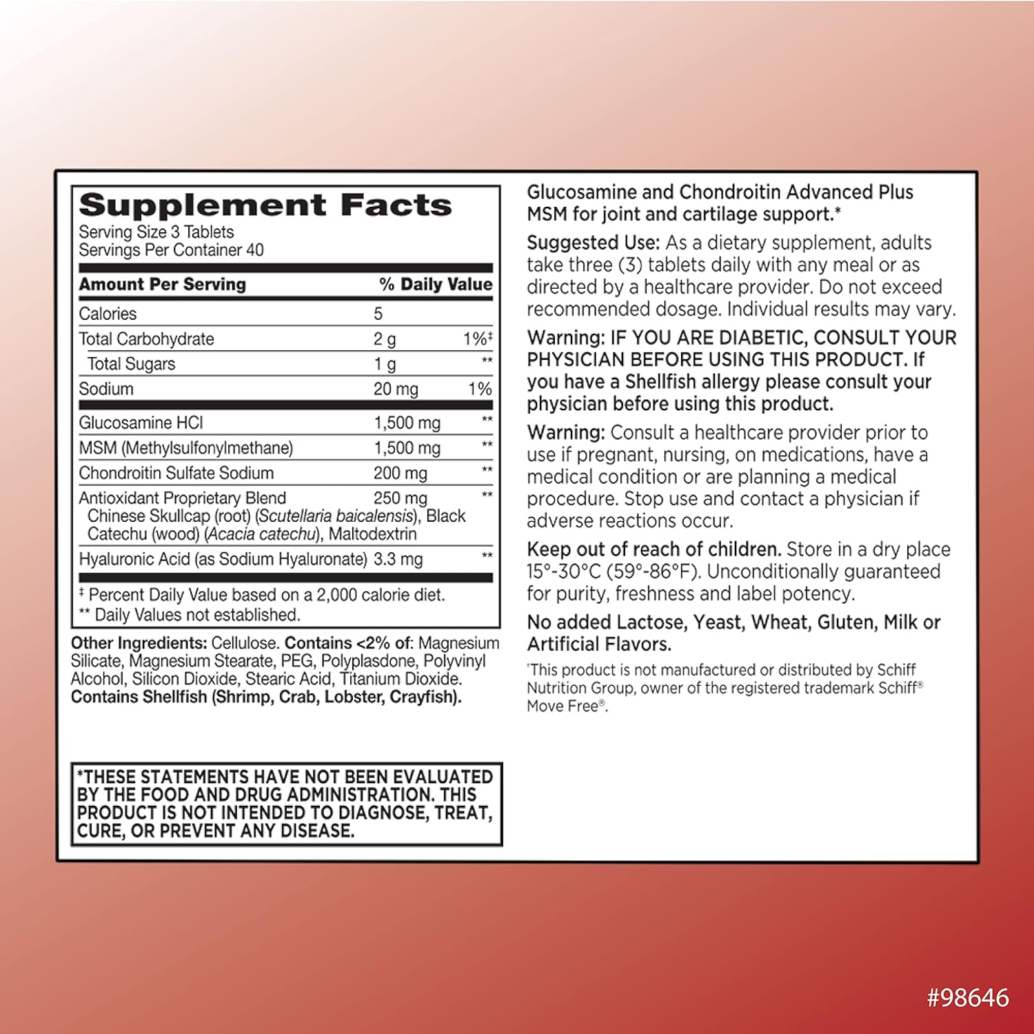 Glucosamine 1500 mg with Chondroitin and MSM Dietary Supplement for Joint and Cartilage Health - 120 Tablets (3 Pack)
