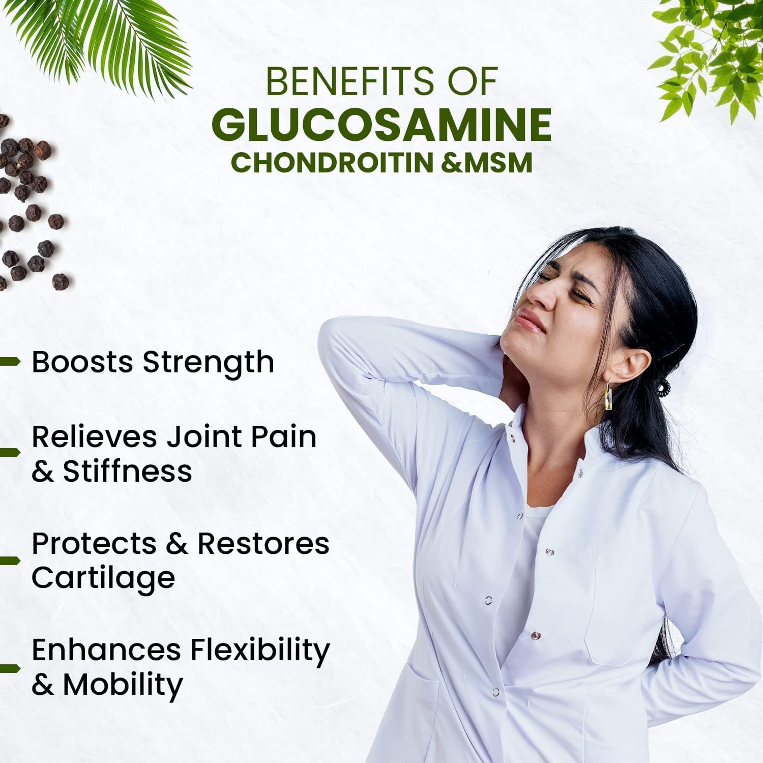 Glucosamine Chondroitin MSM with Boswellia Tablets | Bone, Joint, and Cartilage Support | Relieves Pain and Stiffness | 120 Vegetarian Tablets