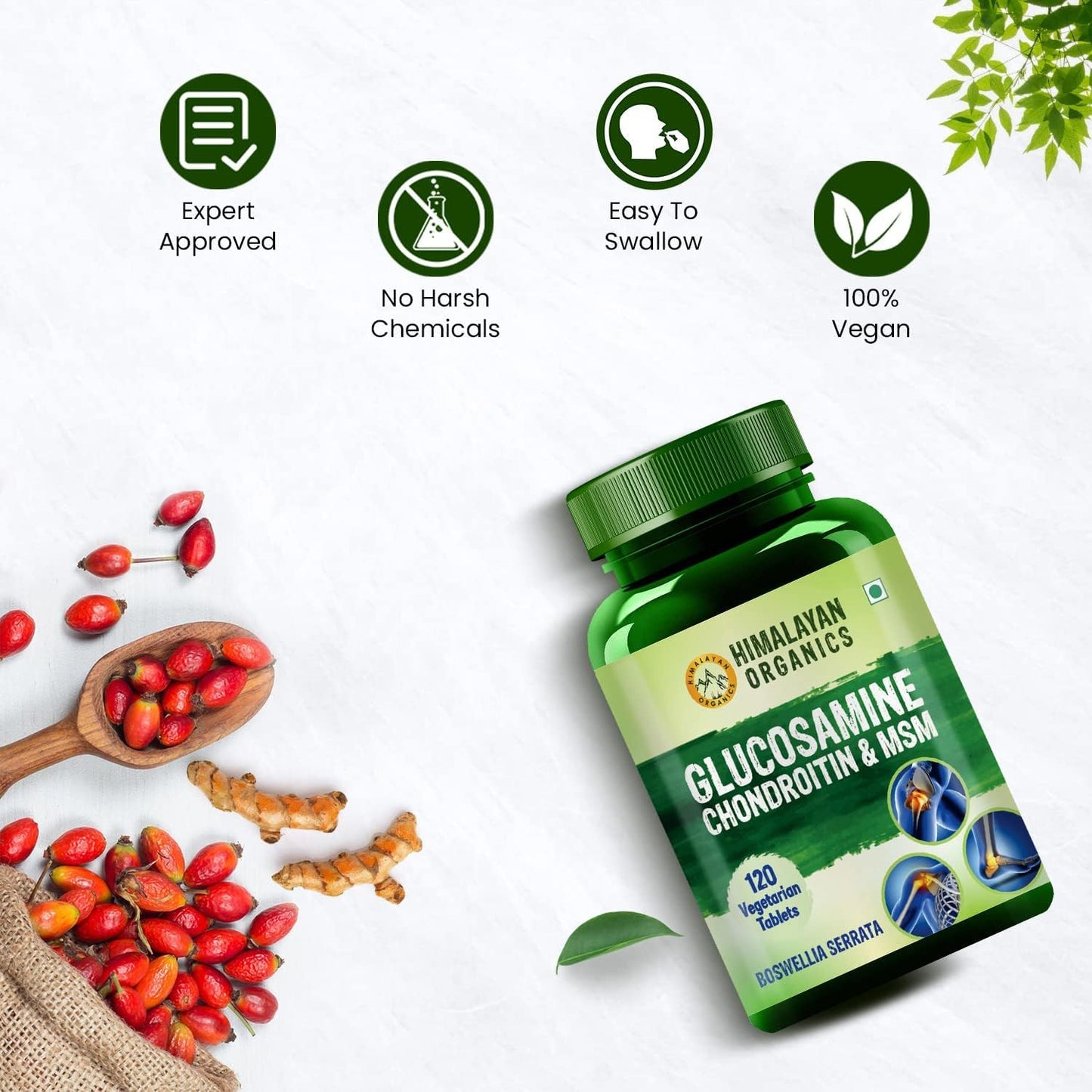 Glucosamine Chondroitin MSM with Boswellia Tablets | Bone, Joint, and Cartilage Support | Relieves Pain and Stiffness | 120 Vegetarian Tablets