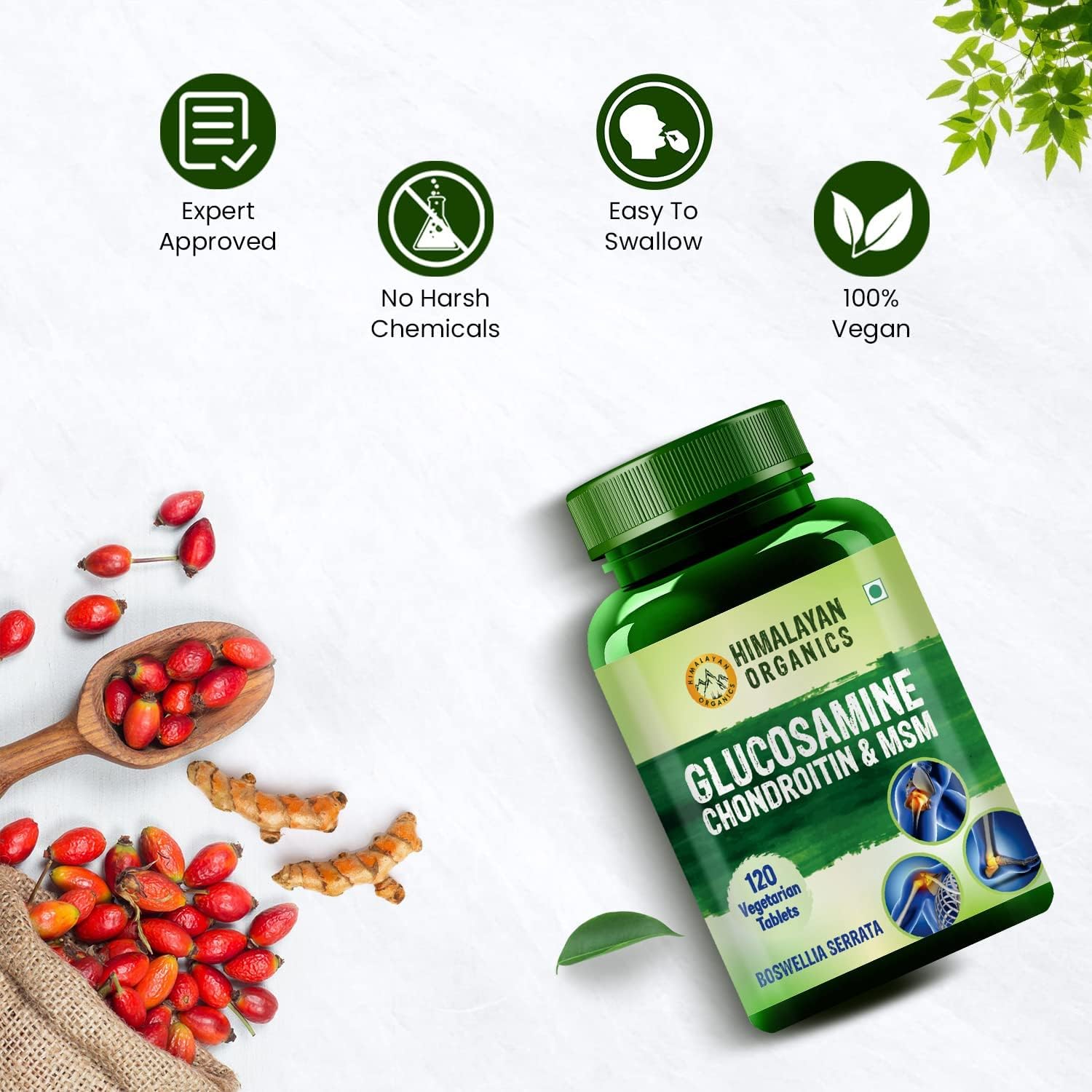 Glucosamine Chondroitin MSM with Boswellia Tablets | Bone, Joint, and Cartilage Support | Relieves Pain and Stiffness | 120 Vegetarian Tablets