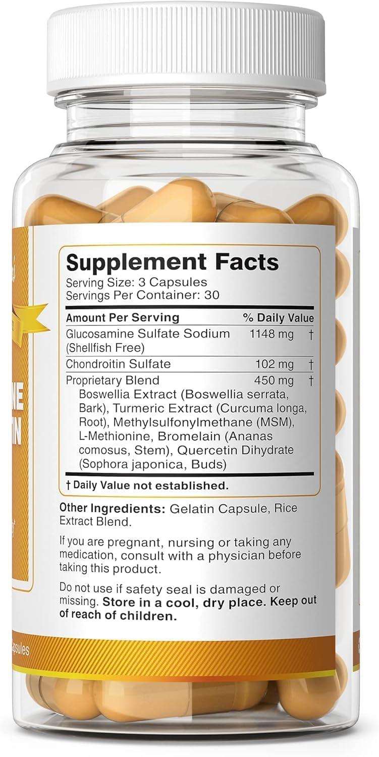 Glucosamine Chondroitin Plus with MSM and Turmeric - 90 Capsules for Joint Support and Mobility
