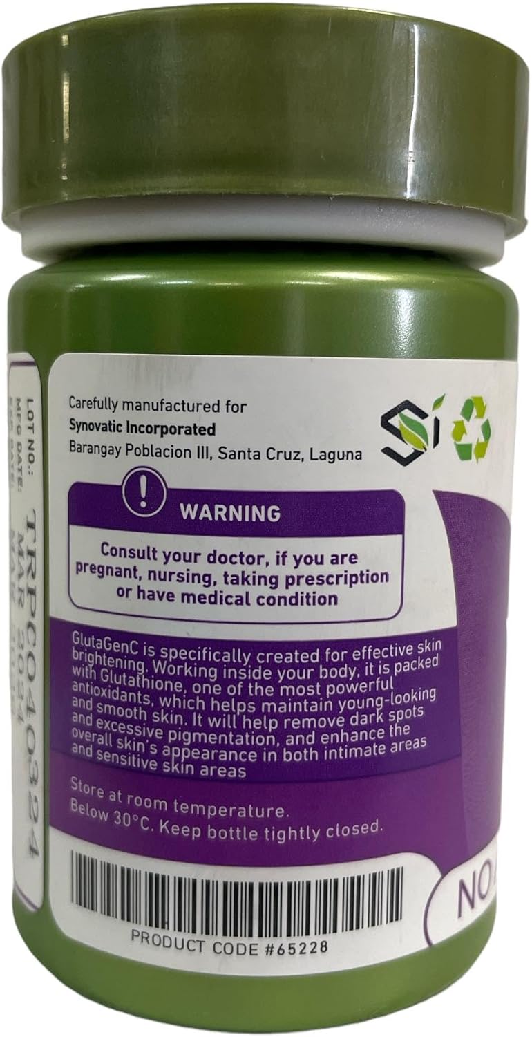 Gluta GenC Glutathione Capsules - 60 Count for Skin Whitening and Immune Support