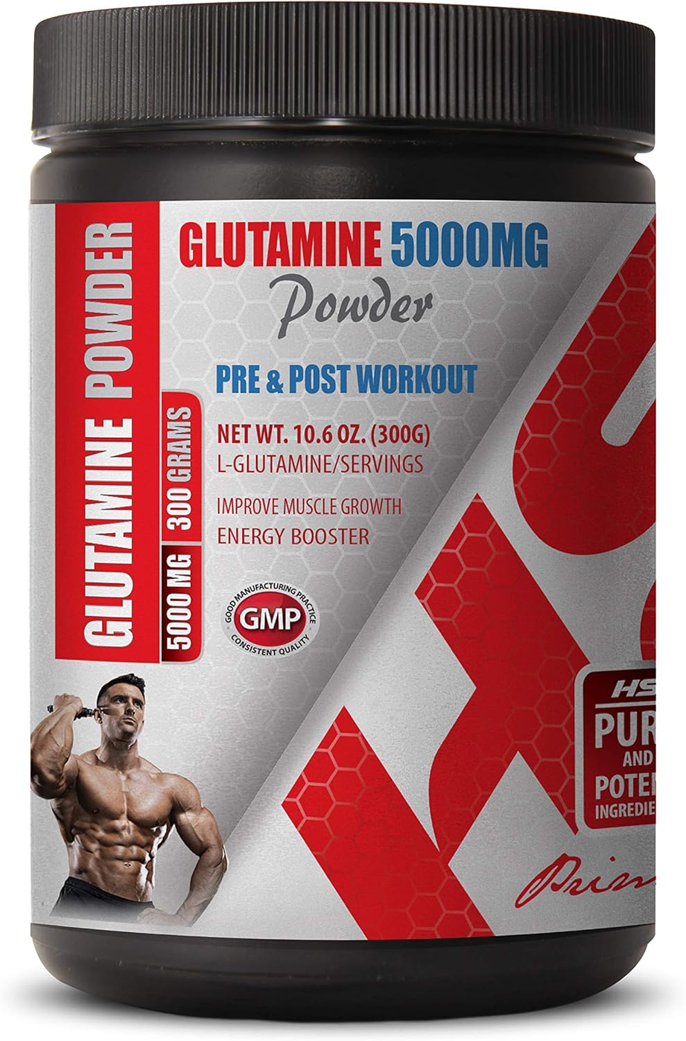 Glutamine Powder 5000mg for Pre & Post Workout Muscle Pump - 1 Can 300 Grams by Healthy Supplements LLC