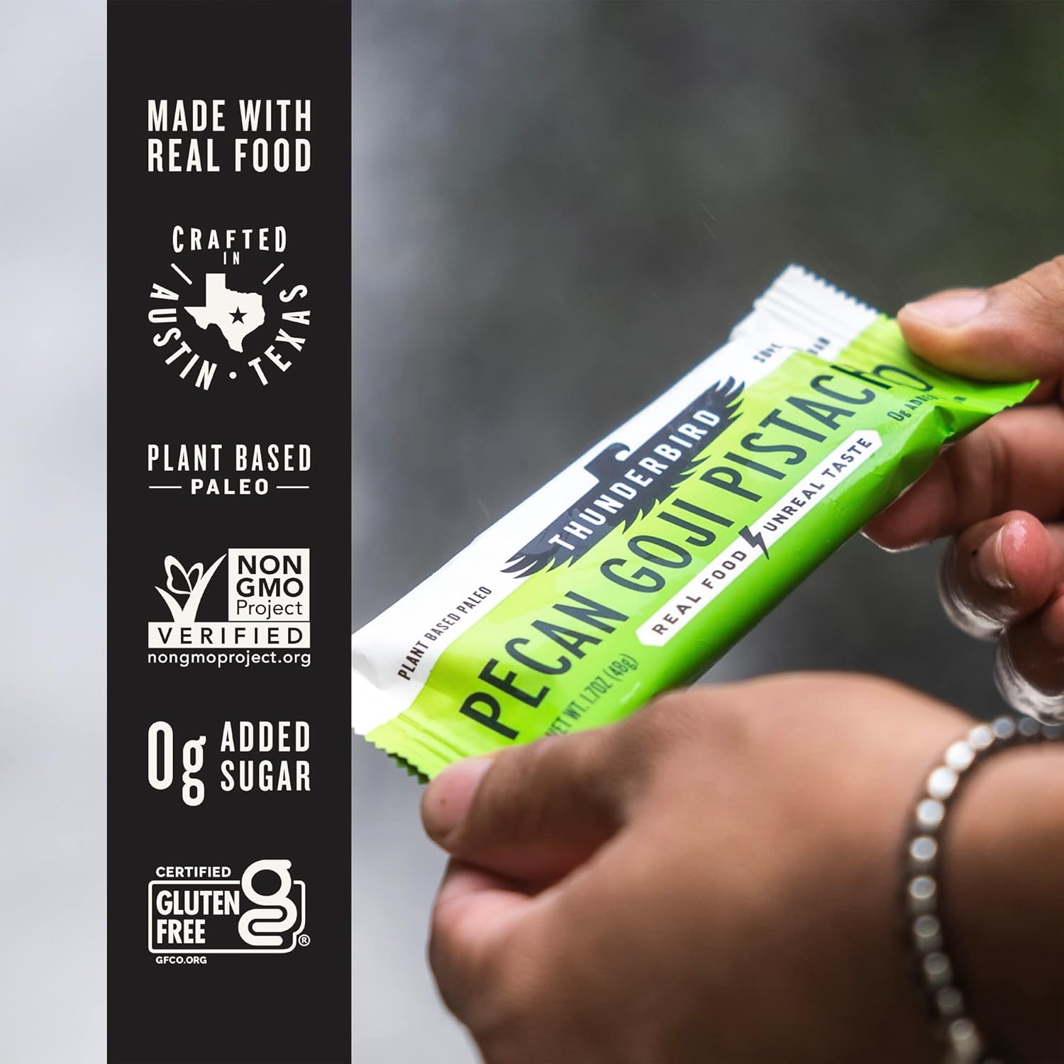 Gluten-Free Energy Snack Bars with Protein, Vegan Paleo Non-GMO, No Added Sugar - Pecan Goji Pistachio Flavor - 12 Count (1.7 oz. Bars)