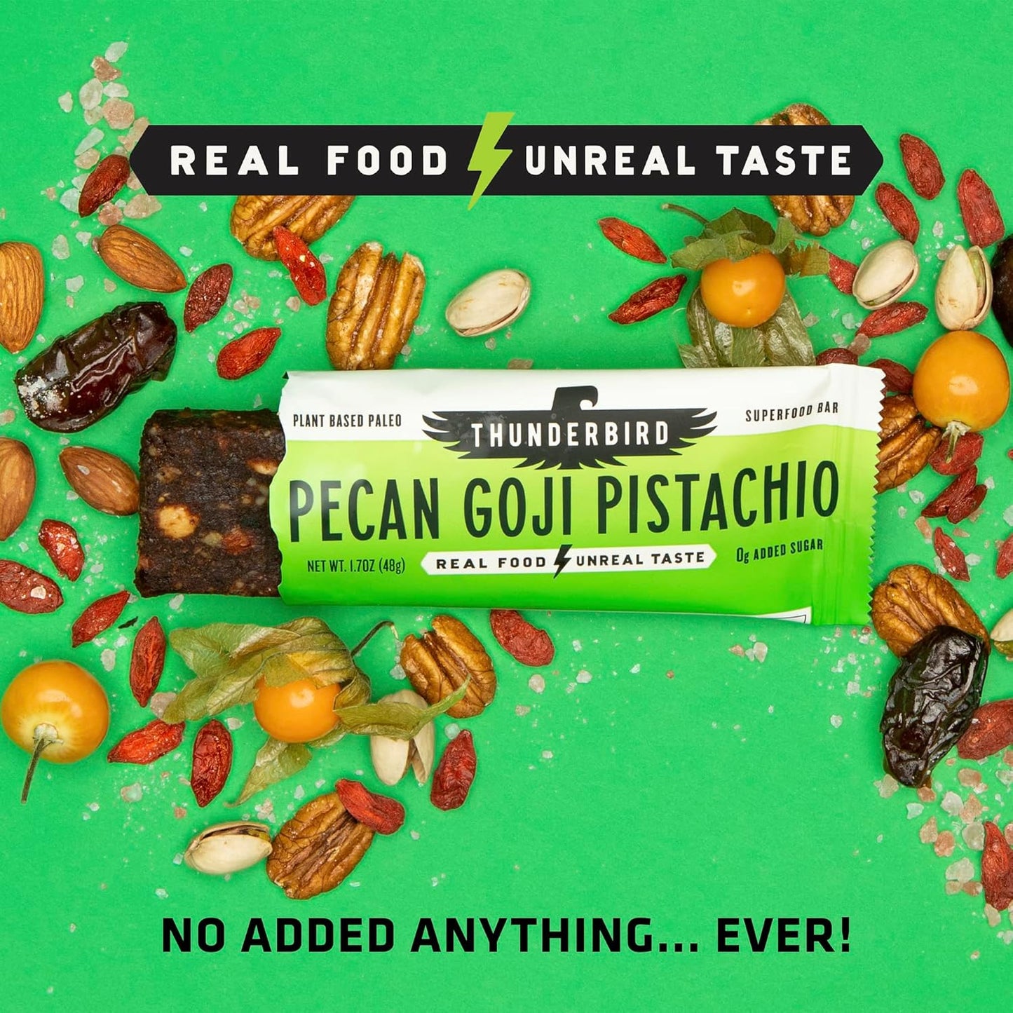 Gluten-Free Energy Snack Bars with Protein, Vegan Paleo Non-GMO, No Added Sugar - Pecan Goji Pistachio Flavor - 12 Count (1.7 oz. Bars)