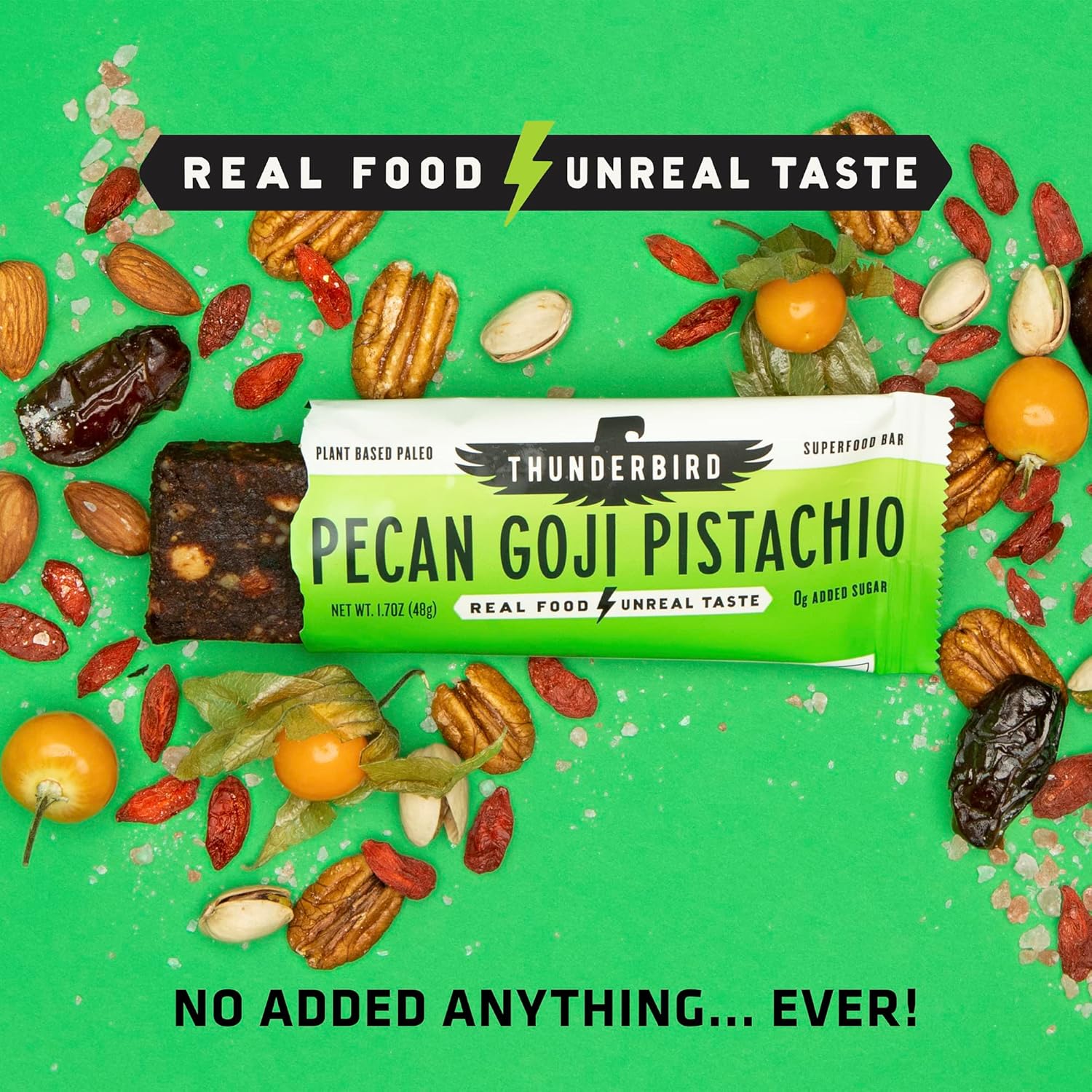 Gluten-Free Energy Snack Bars with Protein, Vegan Paleo Non-GMO, No Added Sugar - Pecan Goji Pistachio Flavor - 12 Count (1.7 oz. Bars)