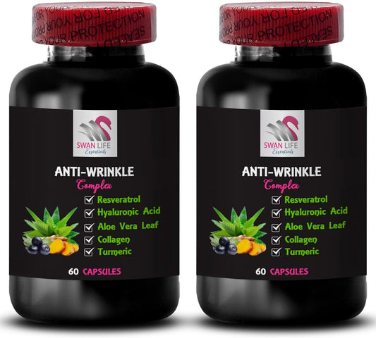 Glycine Anti-Wrinkle Complex with Collagen, L-Glutathione, Green Coffee, Hyaluronic Acid, Aloe Vera, Firming Support, Lycopene, Turmeric, Grape Seed - 2 Bottles 120 Capsules