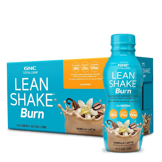 GNC Total Lean Shake Burn Vanilla Latte Ready-to-Drink Shake - 25g Protein Meal Replacement for Energy and  Slimming Formula  - Pack of 12 Bottles