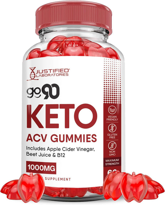 Go90 Keto ACV Gummies 1000MG with Pomegranate & Beet Juice - 60 Vegan Gummies