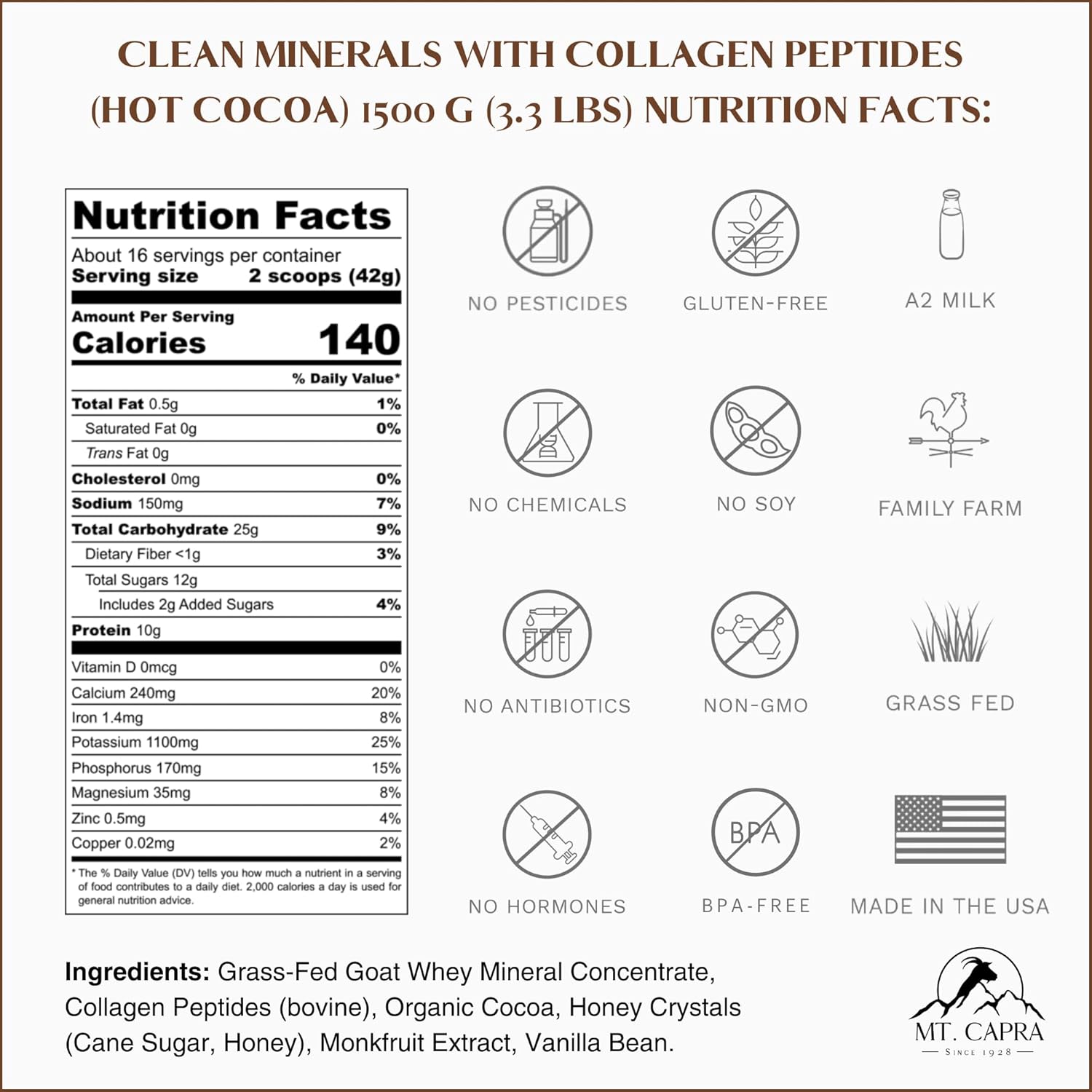 Goat Milk Whey Hot Cocoa with Collagen Peptides | 10g Protein | 35 Servings | 3.3 lbs
