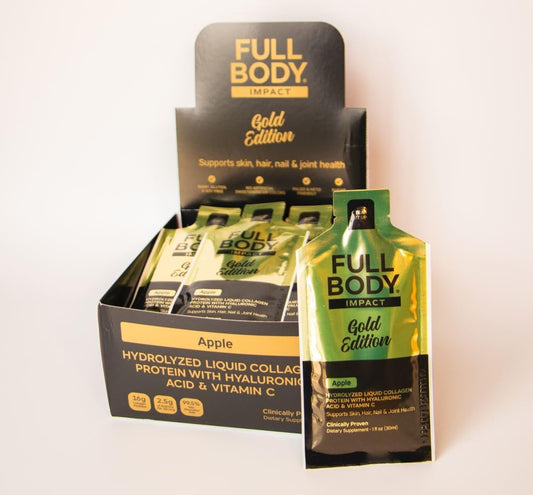 Gold Edition Apple Liquid Collagen Protein with Hyaluronic Acid & Vitamin C - 16,000mg Hydrolyzed Collagen Peptides - 24 Packets