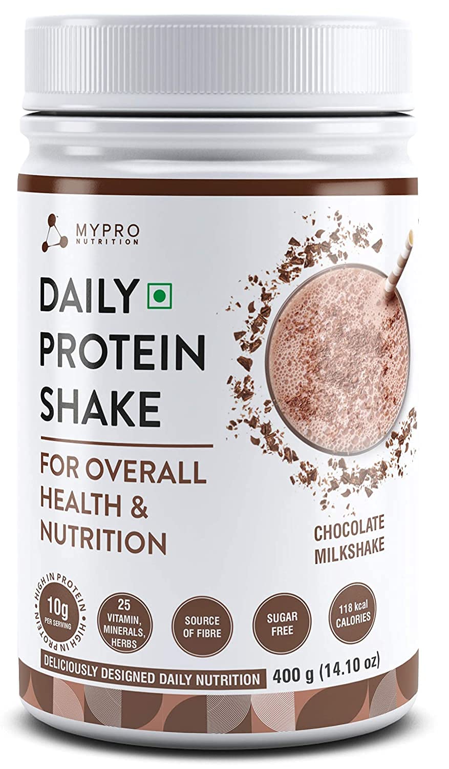 Goldy Daily Protein Shake - Chocolate Milk Flavor, 118 kcal, 25 Vitamins, 400g Serving Size for Men & Women