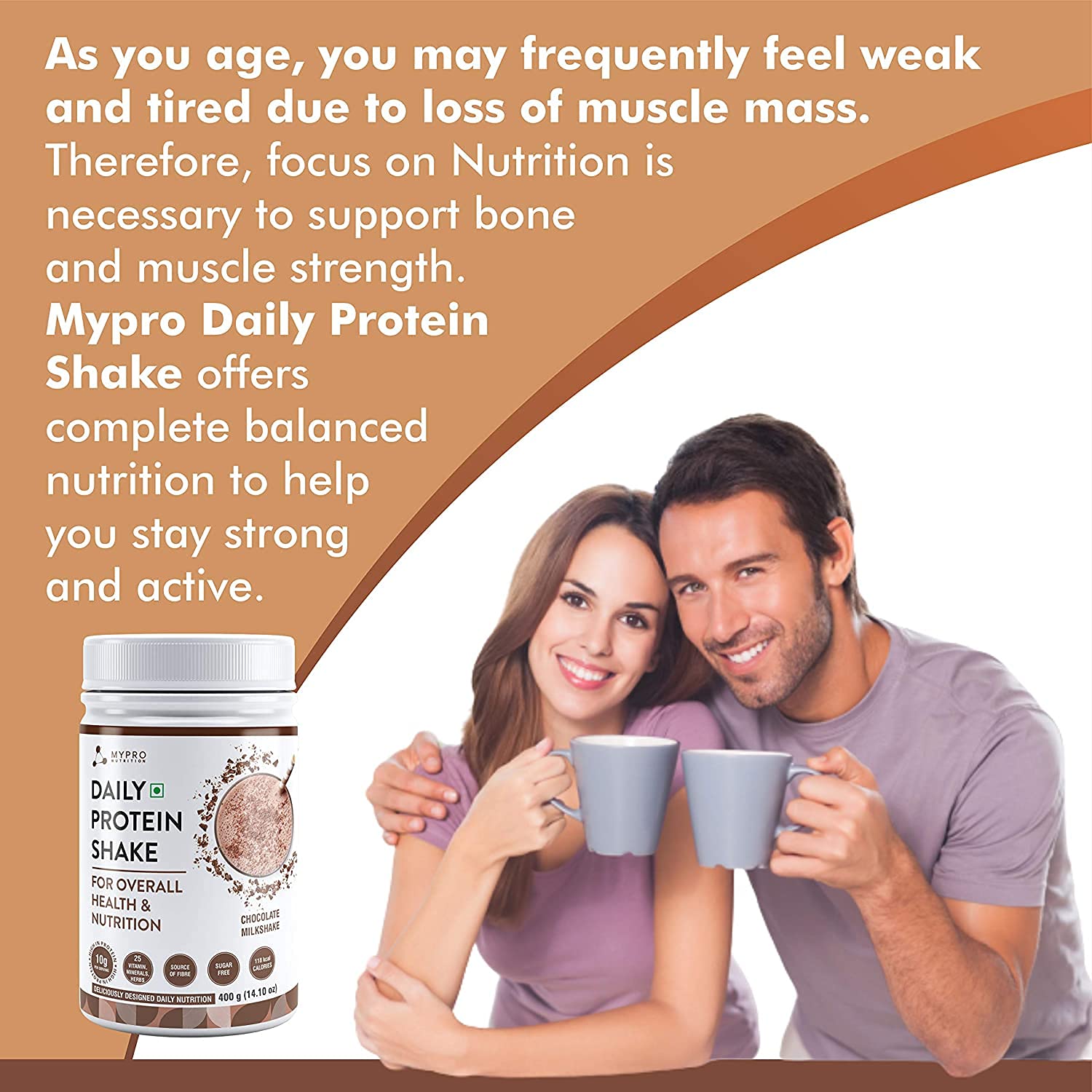 Goldy Daily Protein Shake - Chocolate Milk Flavor, 118 kcal, 25 Vitamins, 400g Serving Size for Men & Women