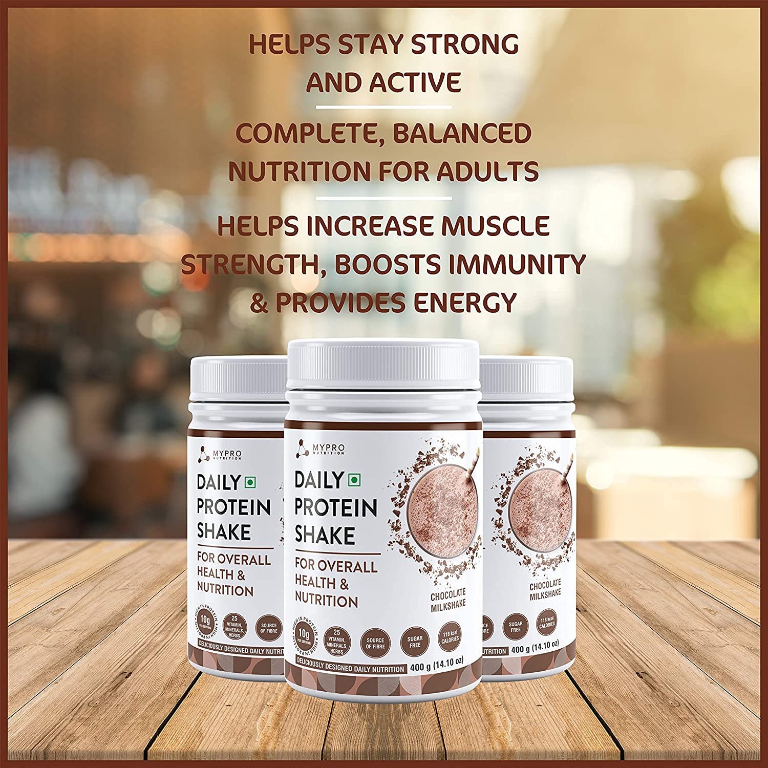 Goldy Daily Protein Shake - Chocolate Milk Flavor, 118 kcal, 25 Vitamins, 400g Serving Size for Men & Women