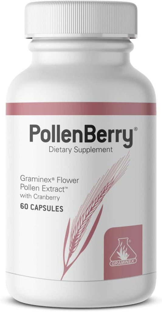 Graminex PollenBerry Supplement with Concentrated Flower Pollen Extract and Cranberry Powder - Supports Skin, Urinary Tract, Bladder Health - Natural Antioxidant - 60 Capsules