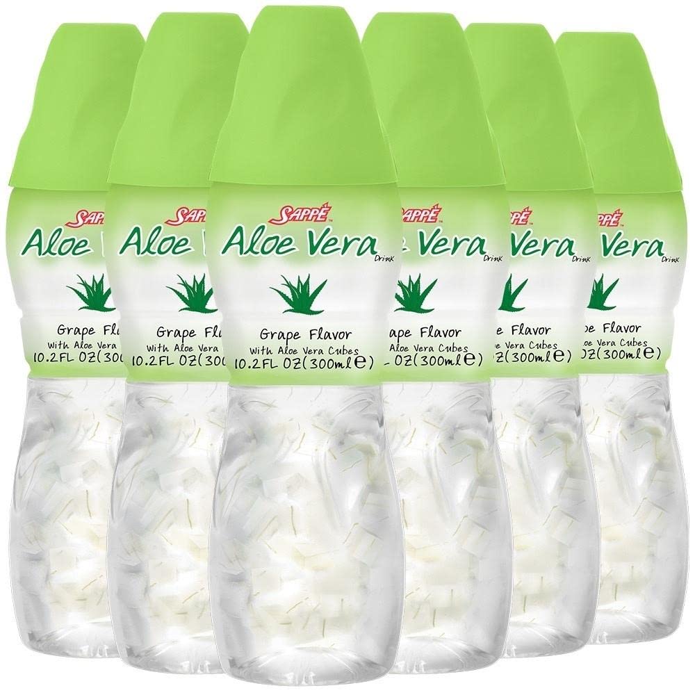 Grape Flavored Aloe Vera Juice with Pure Pulp - 6 Pack Plant-Based Drink for Hydration - Healthy Option for Adults and Kids