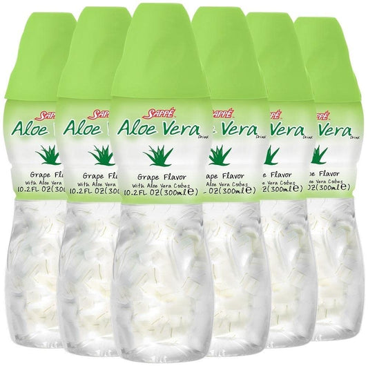 Grape Flavored Aloe Vera Juice with Pure Pulp - 6 Pack Plant-Based Drink for Hydration - Healthy Option for Adults and Kids