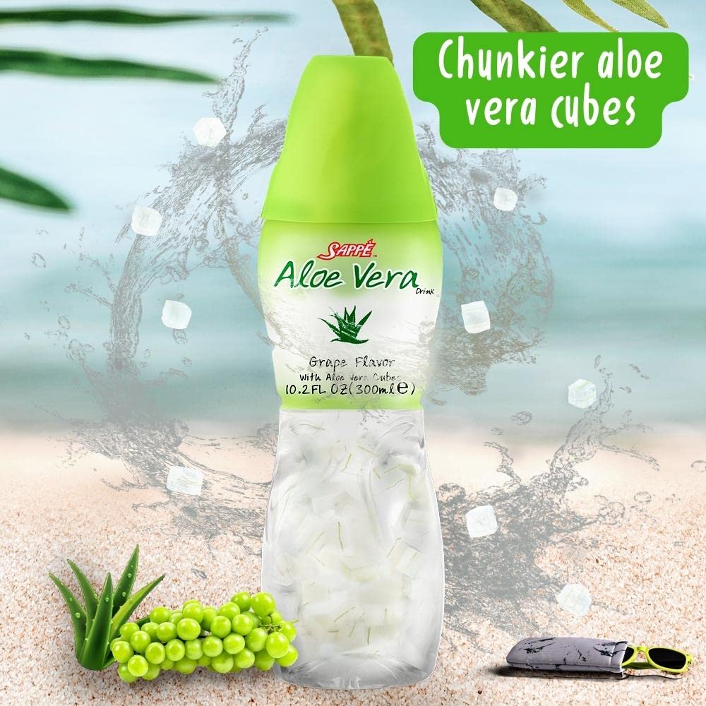 Grape Flavored Aloe Vera Juice with Pure Pulp - 6 Pack Plant-Based Drink for Hydration - Healthy Option for Adults and Kids