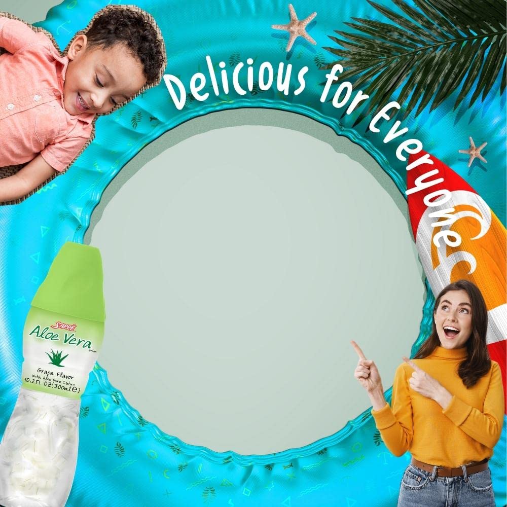Grape Flavored Aloe Vera Juice with Pure Pulp - 6 Pack Plant-Based Drink for Hydration - Healthy Option for Adults and Kids