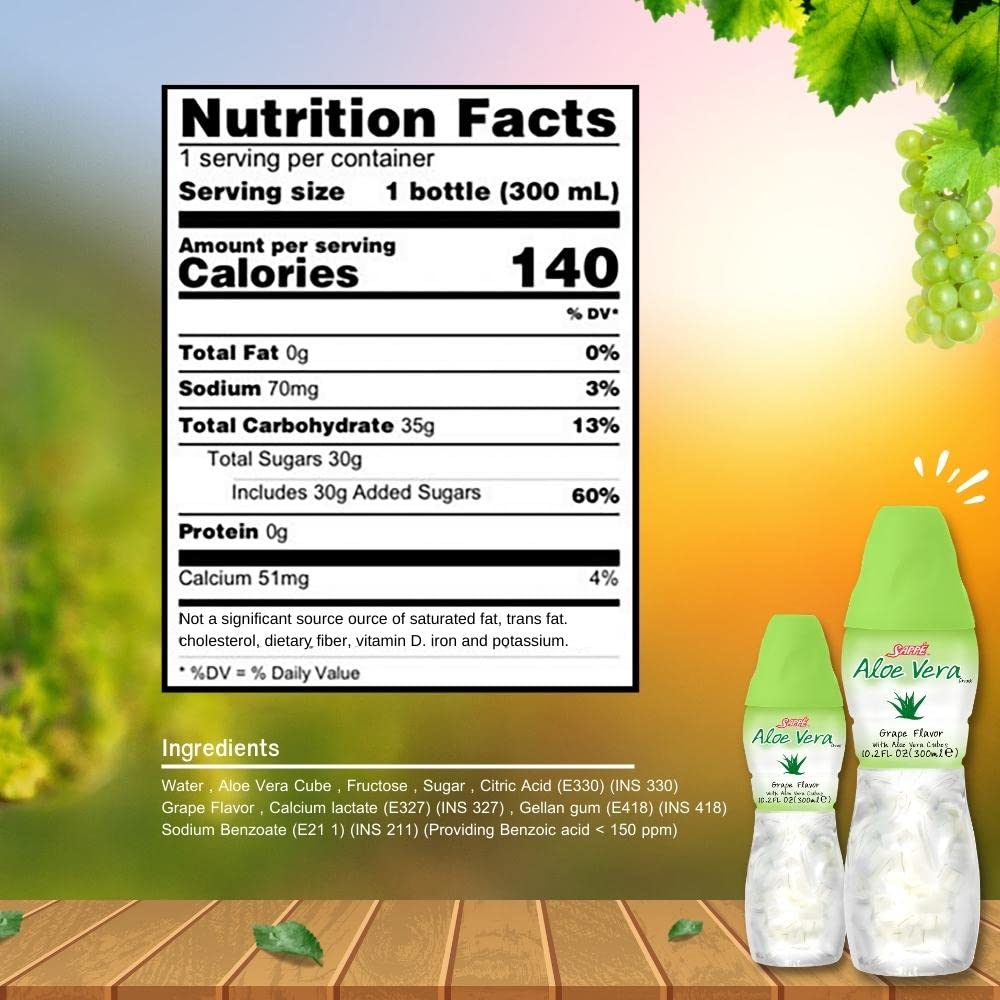 Grape Flavored Aloe Vera Juice with Pure Pulp - 6 Pack Plant-Based Drink for Hydration - Healthy Option for Adults and Kids
