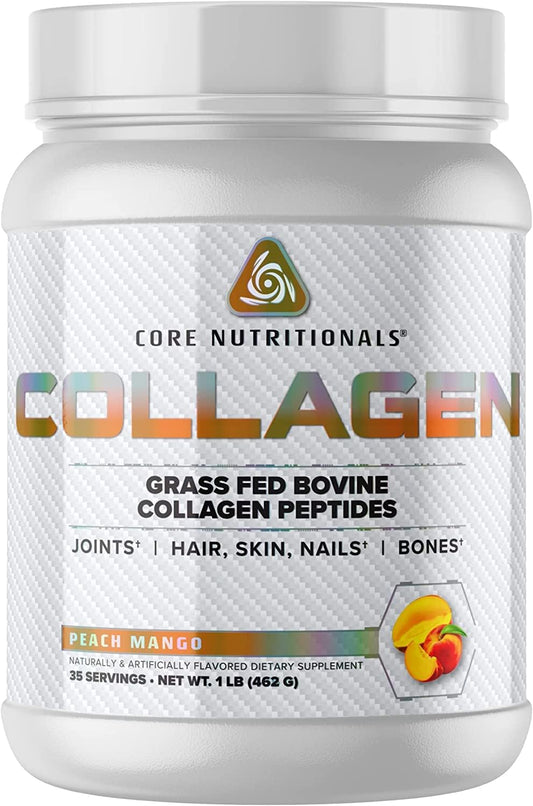 Grass Fed Bovine Collagen Peptides for Joints, Hair, Skin, Nails - Peach Mango, 35 Servings, 1 lb