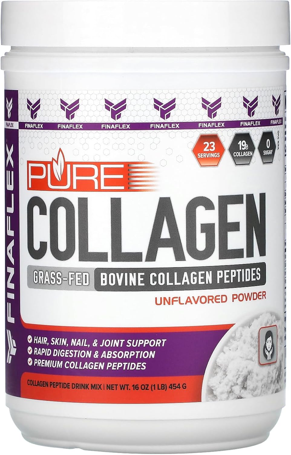 Grass-Fed Bovine Collagen Peptides Powder for Hair, Skin, Nails & Joints - 19g per Serving - 1 lb - Unflavored - 23 Servings
