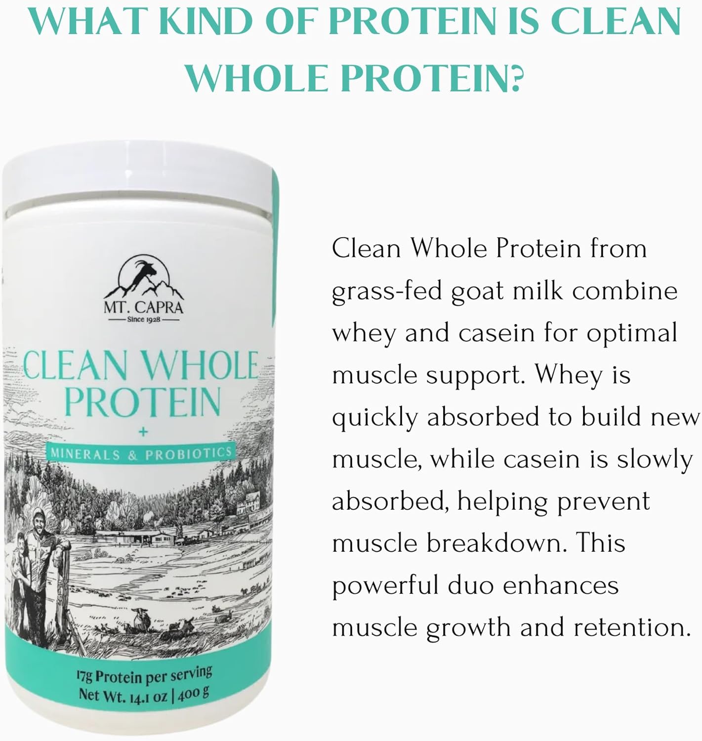 Grass-Fed Goat Milk Protein Powder with Minerals, Probiotics, and 17g Protein per Serving - 14.1 oz