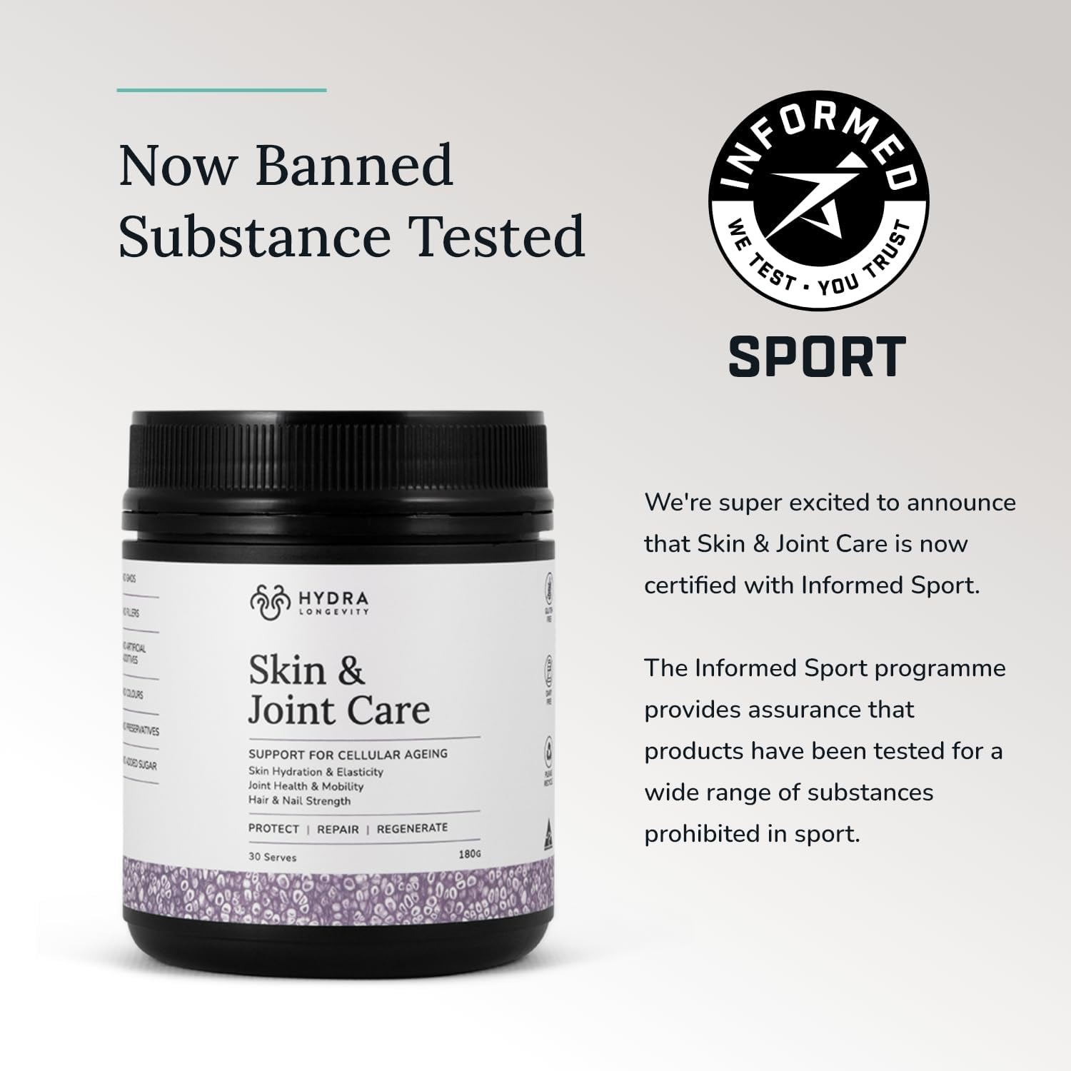 Grass-Fed Hydrolysed Multi-Collagen Peptides Powder with Hyaluronic Acid and Biotin - Vanilla Flavored - 180g (30 Servings)