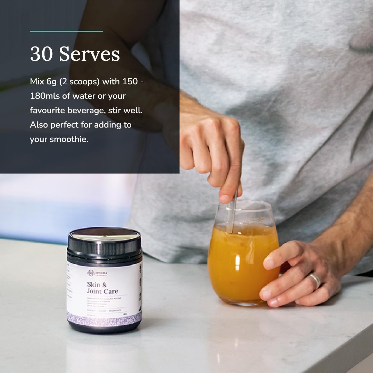 Grass-Fed Hydrolysed Multi-Collagen Peptides Powder with Hyaluronic Acid and Biotin - Vanilla Flavored - 180g (30 Servings)