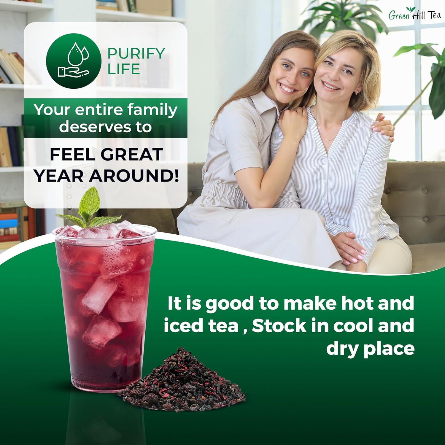 Green Hill Tea Elderberry Herbal Tea: Immune System Boosting Fruit Blend, Caffeine-Free Relaxing Drink - 4 OZ Bag
