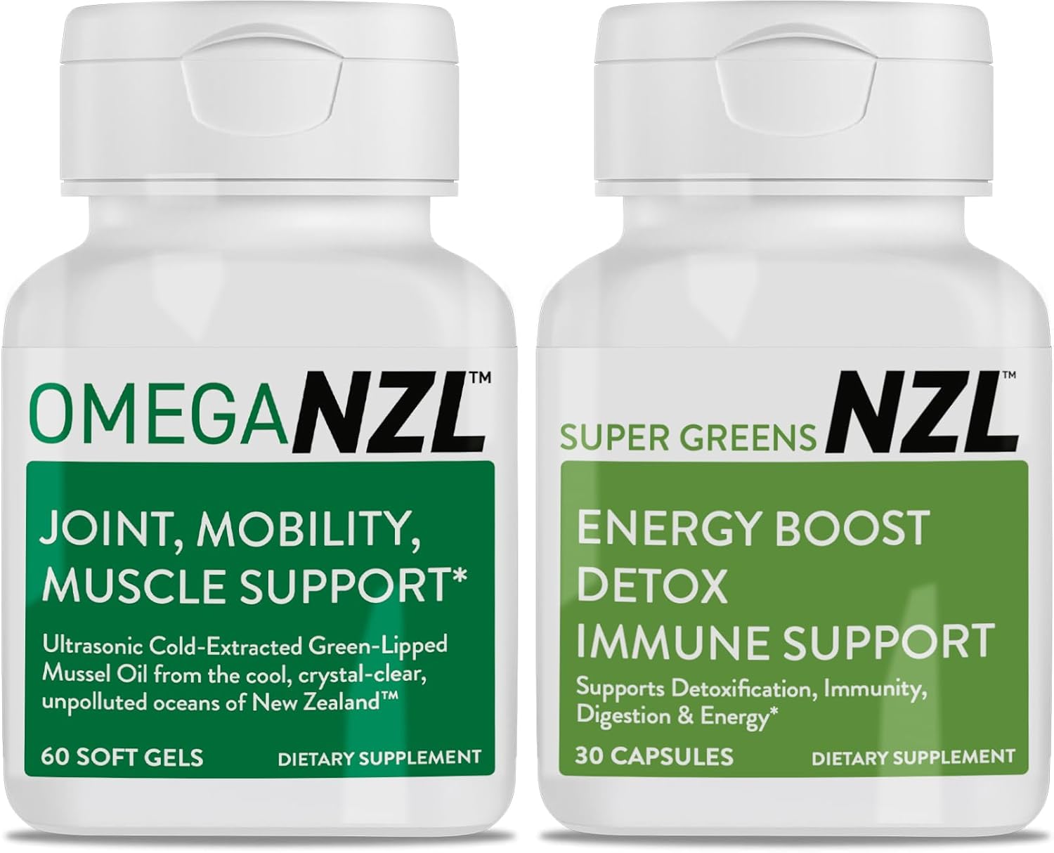 Green-Lipped Mussel Oil Joint Support with Omega-3 for Natural Joint Relief & Muscle Support - 60 Softgels + Super Greens Bottle