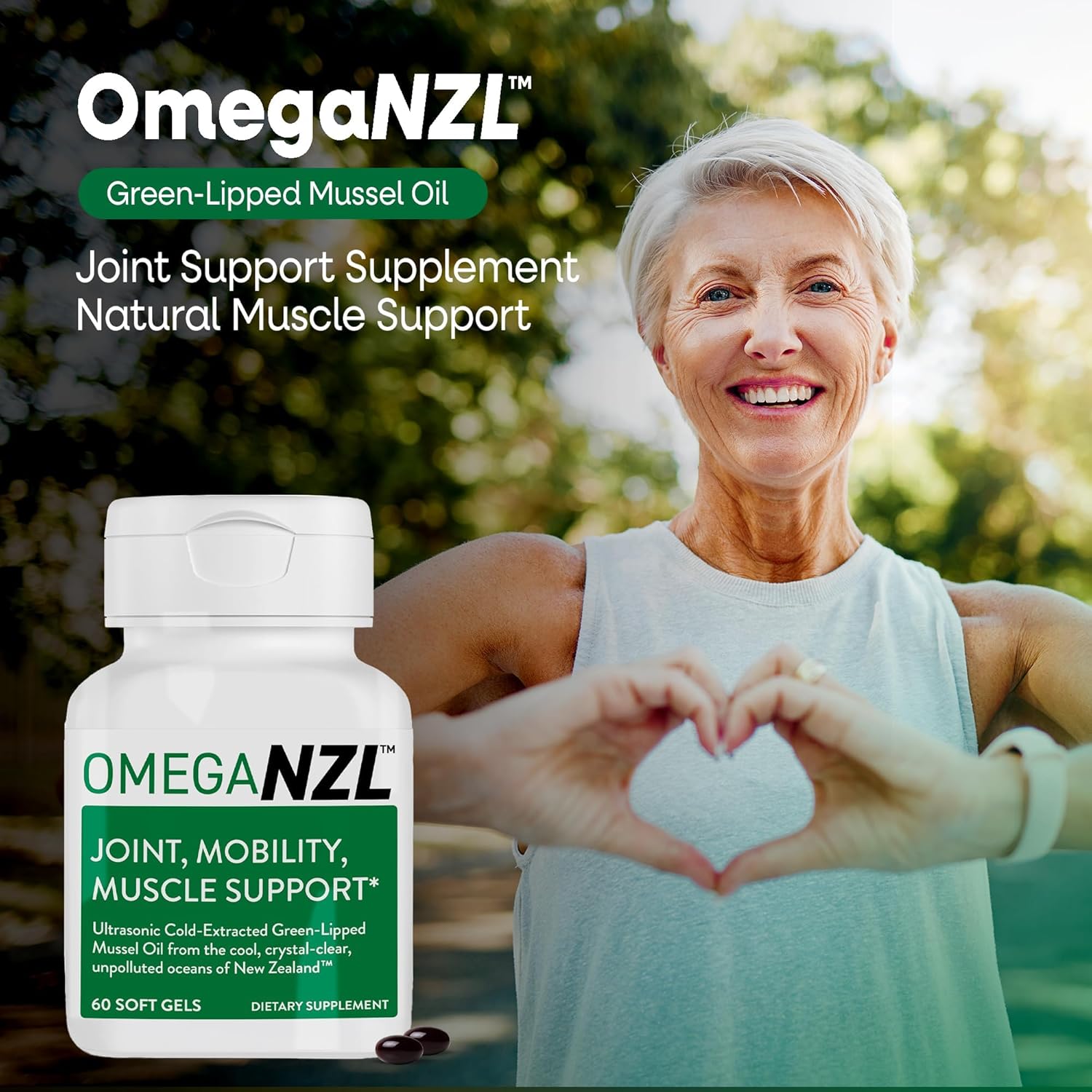 Green-Lipped Mussel Oil Joint Support with Omega-3 for Natural Joint Relief & Muscle Support - 60 Softgels + Super Greens Bottle