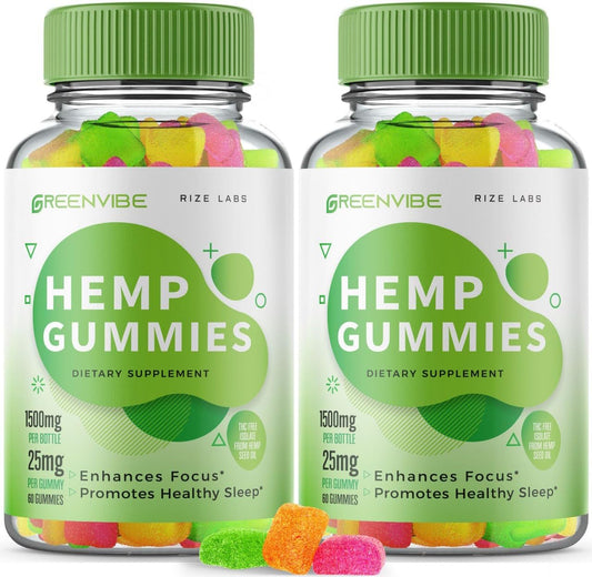 Green Vibe Gummies 2-Pack - All-Natural Calmness & Sleep Aid Supplement for Wellness - Holistic Relaxation Gummy with GreenVibe Reviews (120 Gummies)