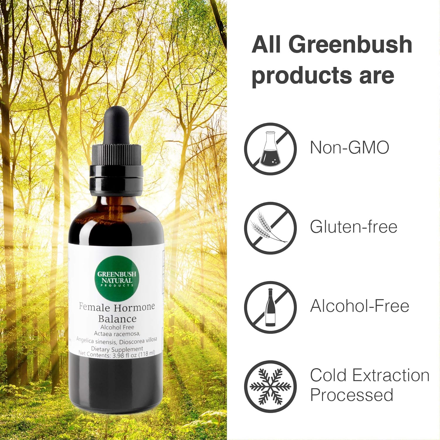 Greenbush Natural Products Female Hormone Balance Liquid Extract - 4 oz, 240 Doses - Supports Reproductive Health, Menstrual Cycle, Menopause Symptoms