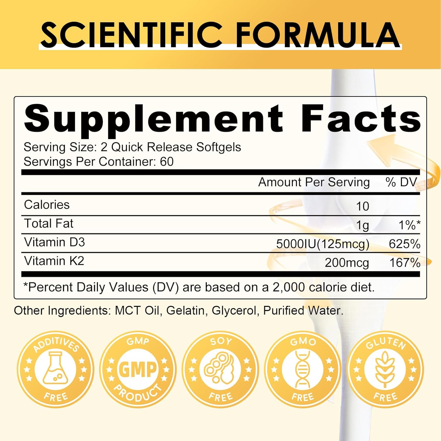 GreenPeople Vitamin D3 K2 Supplement - 5000 IU Vitamin D3, 200 mcg Vitamin K2 MK-7, Coconut Oil - Plant Based Formula for Bone, Teeth, Muscle, Immune Health - 120 Softgels, Apple Flavor
