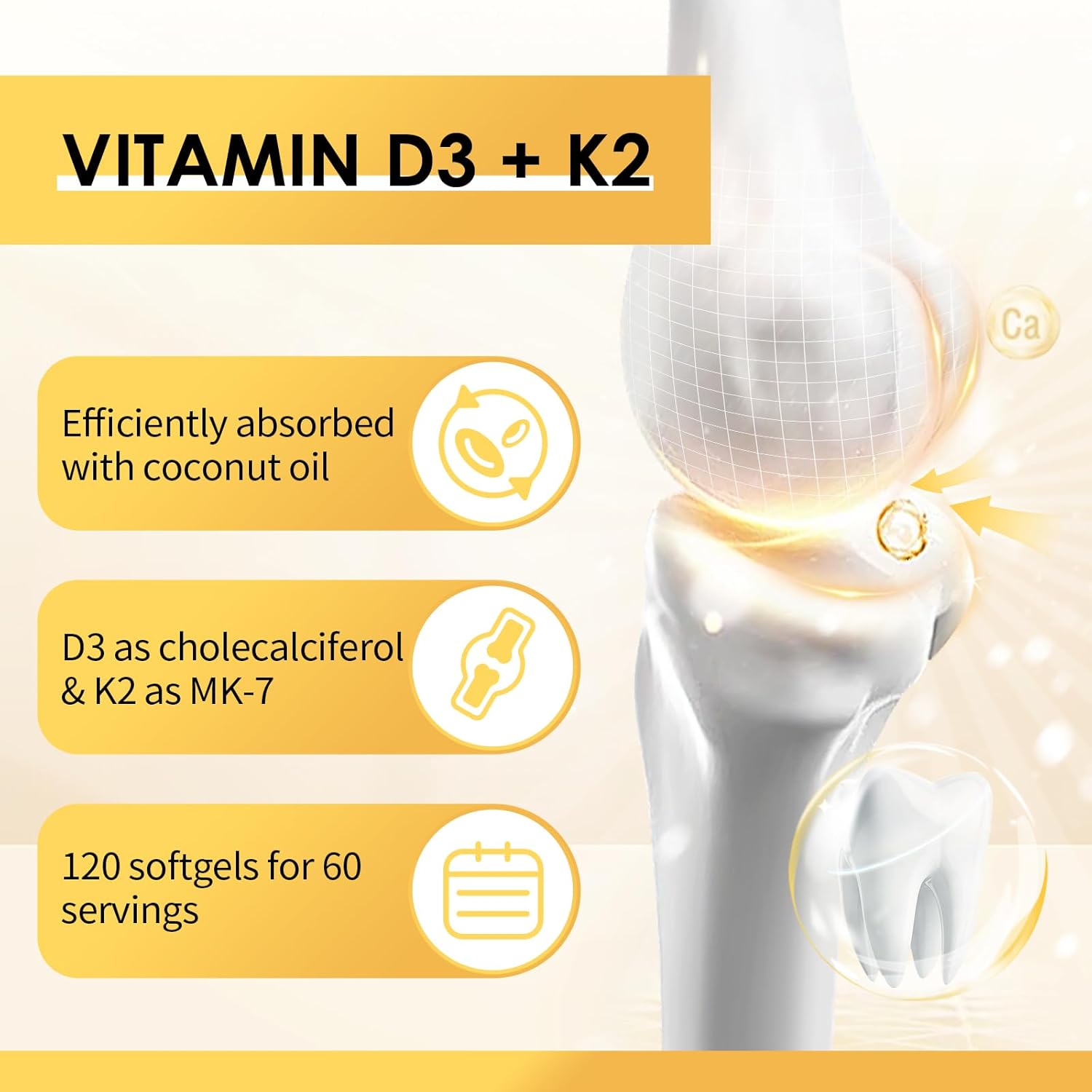 GreenPeople Vitamin D3 K2 Supplement - 5000 IU Vitamin D3, 200 mcg Vitamin K2 MK-7, Coconut Oil - Plant Based Formula for Bone, Teeth, Muscle, Immune Health - 120 Softgels, Apple Flavor