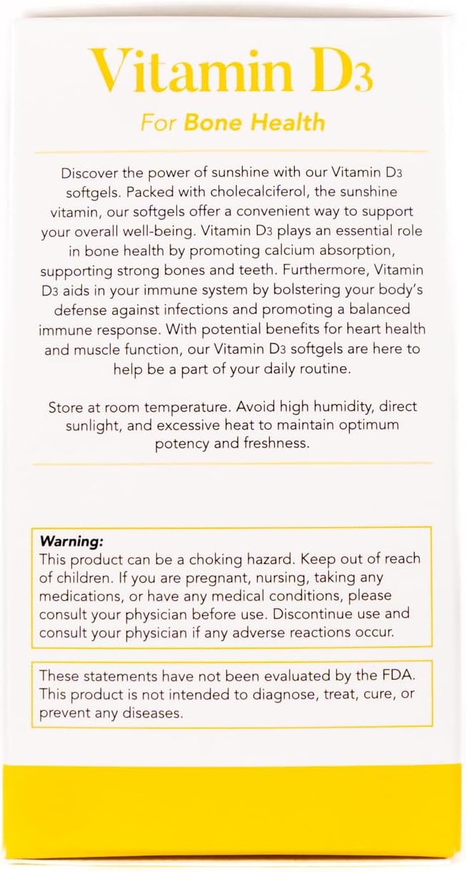 GSL Technology Vitamin D3 Supplement 2000 IU Softgels for Bone Health - 60 Count - Made in USA