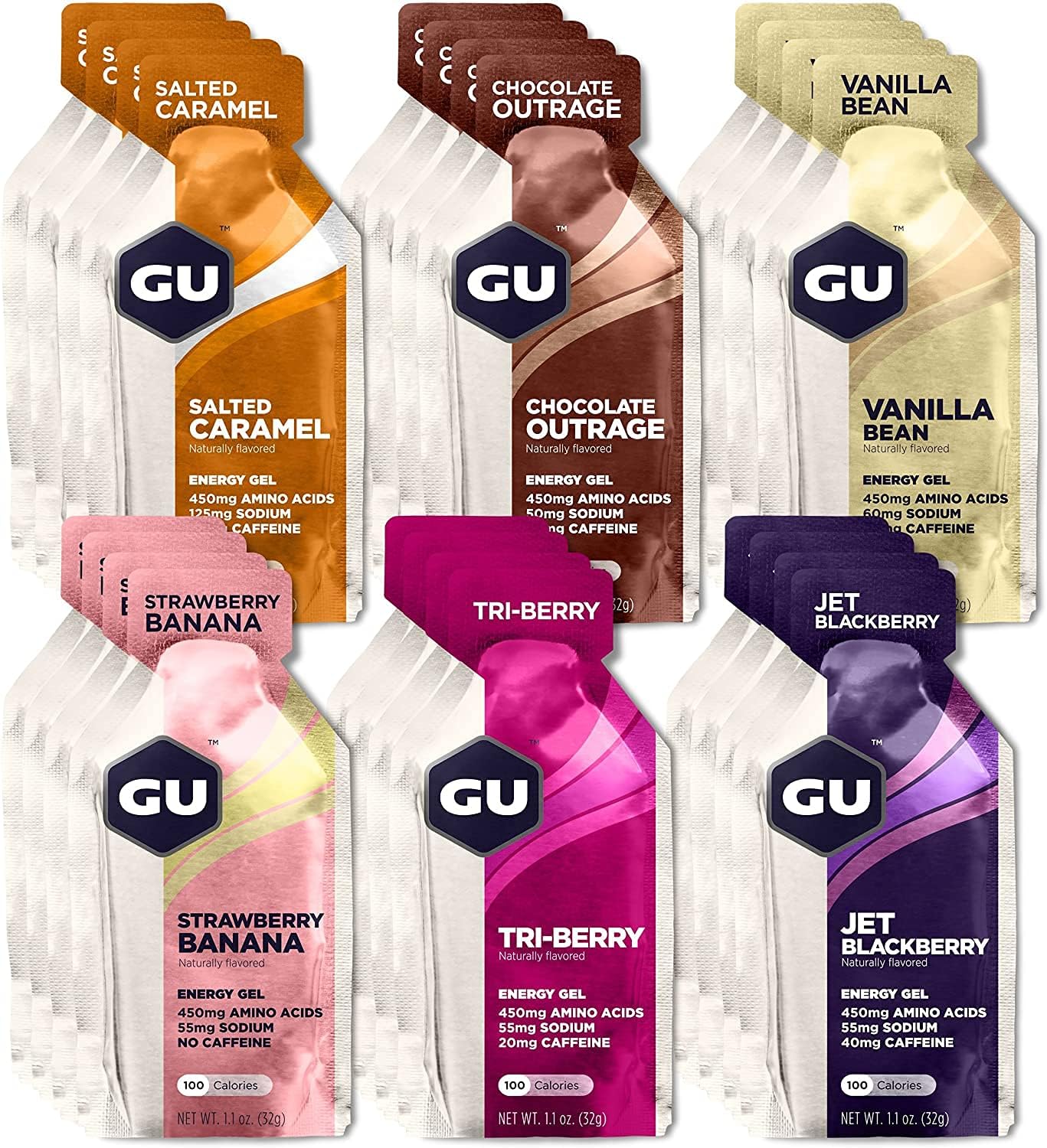 GU Energy Variety Pack: Roctane Electrolyte Capsules & Assorted Energy Gels (50 Capsules, 24 Gels)