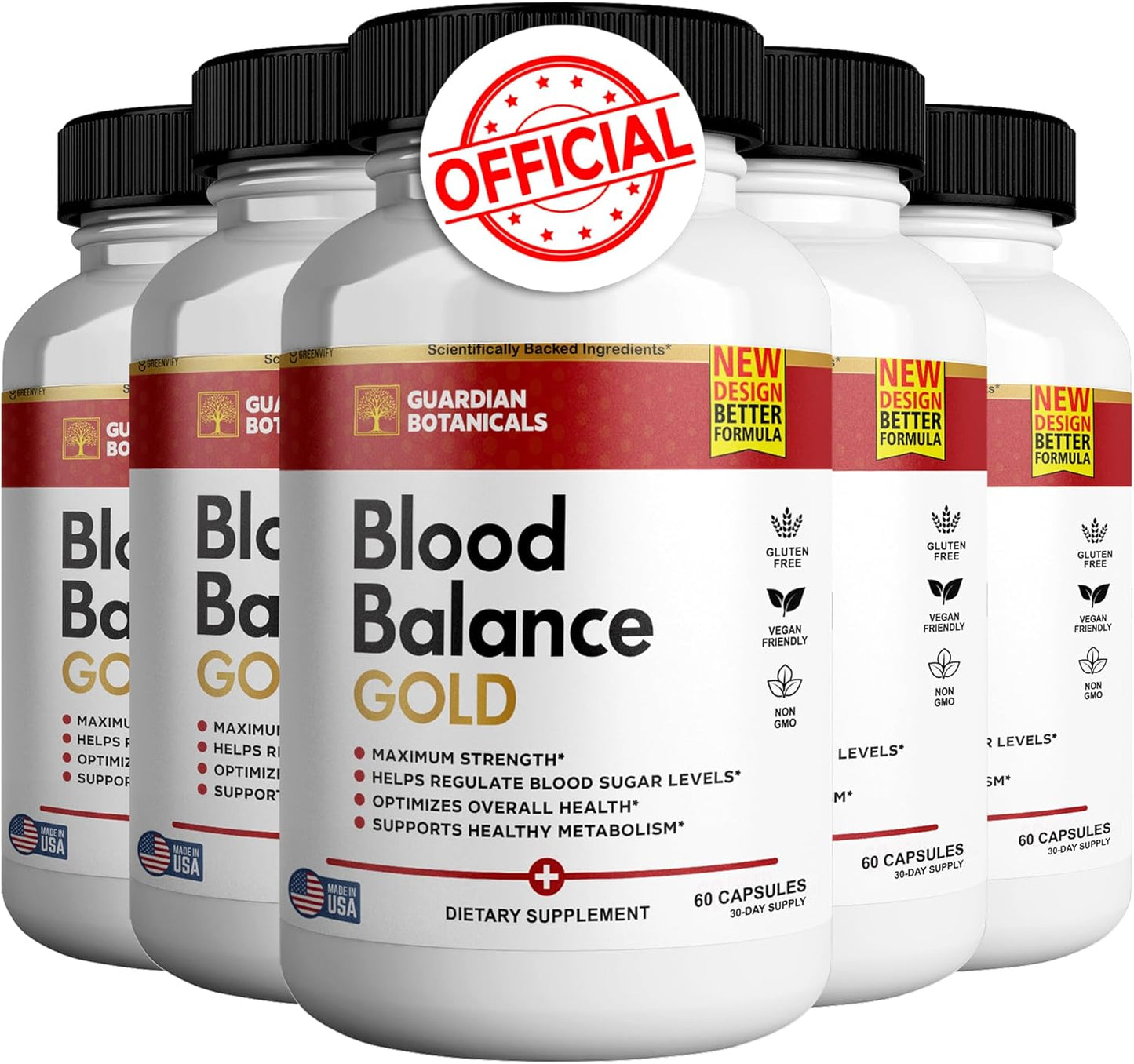Guardian Botanicals Blood Balance All Natural Formula 5 Pack - 300 Capsules for Healthy Levels & Maximum Strength