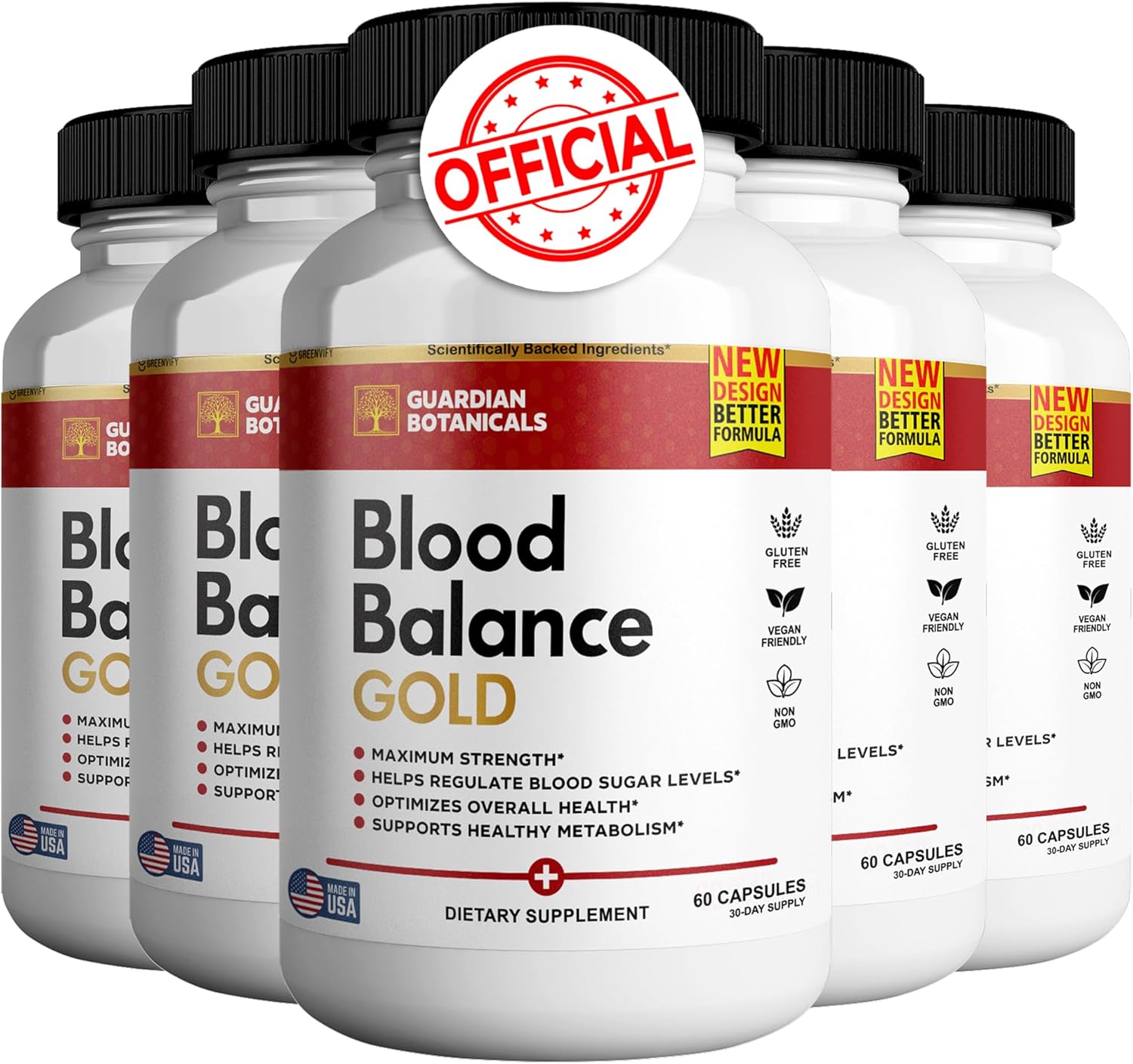 Guardian Botanicals Blood Balance All Natural Formula 5 Pack - 300 Capsules for Healthy Levels & Maximum Strength