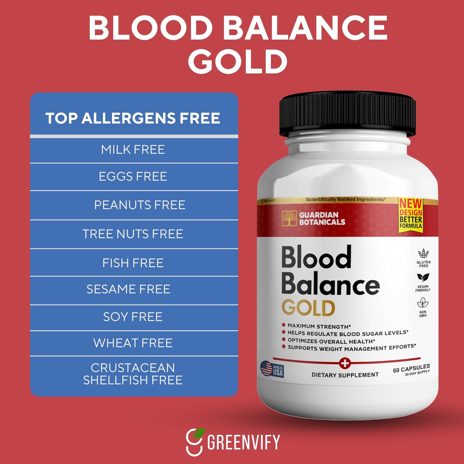 Guardian Botanicals Blood Balance All Natural Formula 5 Pack - 300 Capsules for Healthy Levels & Maximum Strength