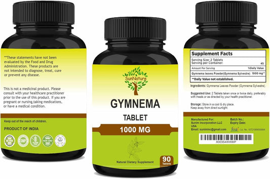 Gurmar Gymnema Sylvestre Tablets 1000mg - 90 Tablets, Vegan - 45 Day Supply for Blood Sugar Support