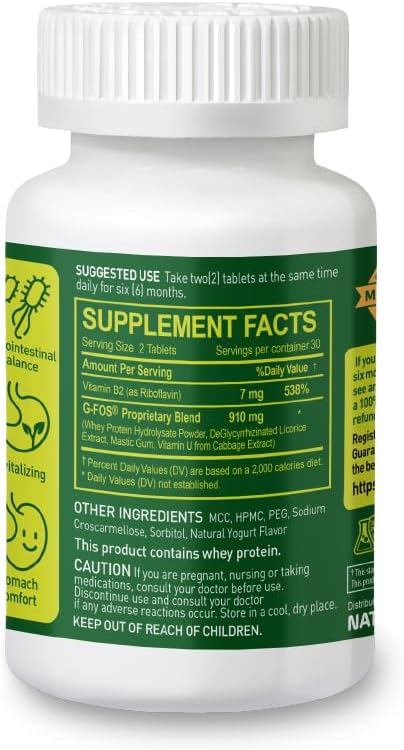 Gut Balance & Stomach Comfort Supplement with G-FOS Blend, Licorice, & Vitamin B2 - H. Pylori Support - 60 Tablets