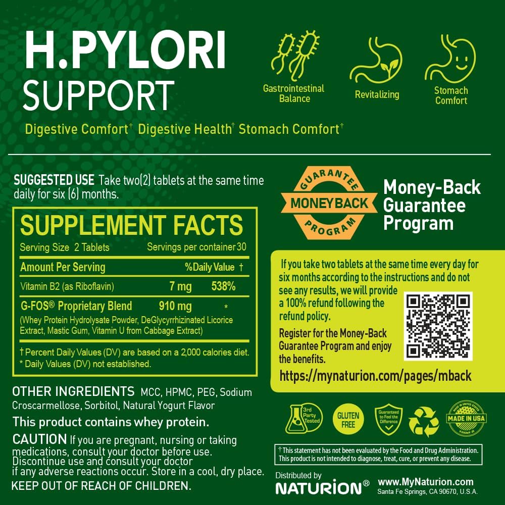 Gut Balance & Stomach Comfort Supplement with G-FOS Blend, Licorice, & Vitamin B2 - H. Pylori Support - 60 Tablets