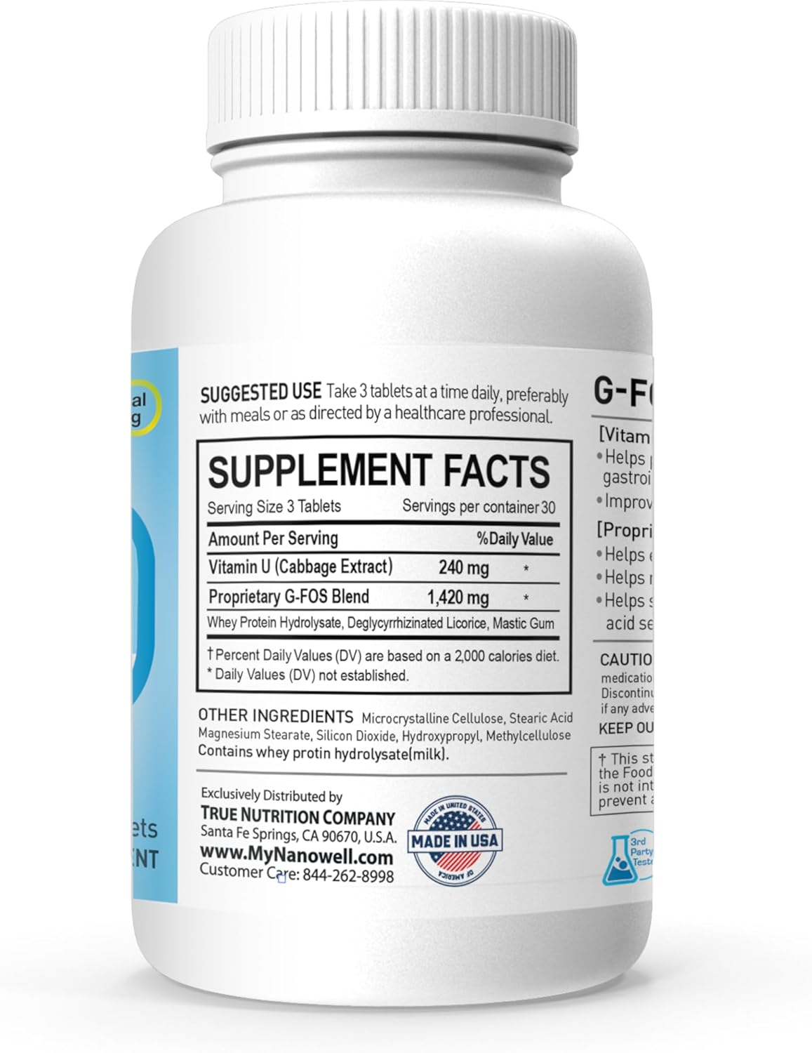 Gut Health Supplement with Vitamin U for Gastrointestinal Support - H. Pylori Elimination - 90 Tablets, 1-Month Supply